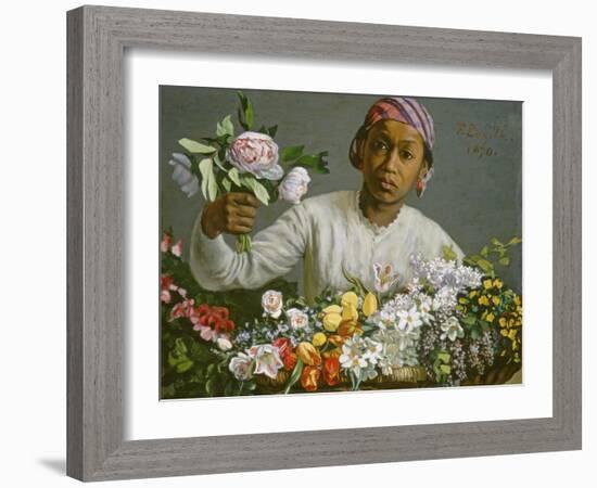 Young Woman with Peonies, 1870-Frederic Bazille-Framed Giclee Print