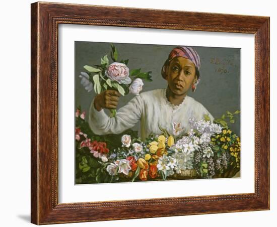 Young Woman with Peonies, 1870-Frederic Bazille-Framed Giclee Print