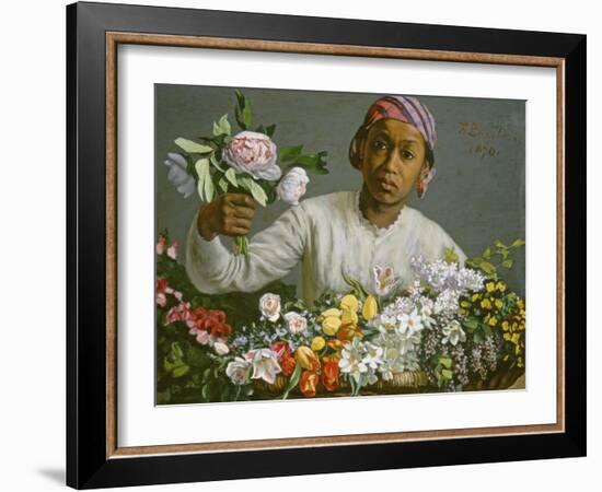 Young Woman with Peonies, 1870-Frederic Bazille-Framed Giclee Print