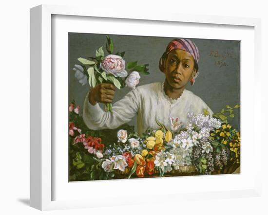 Young Woman with Peonies, 1870-Frederic Bazille-Framed Giclee Print