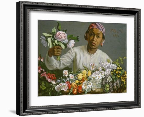 Young Woman with Peonies, 1870-Frederic Bazille-Framed Giclee Print