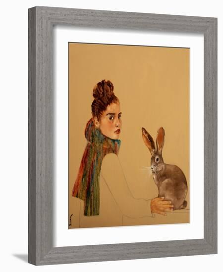 Young Woman with scarf and Hare, 2017-Susan Adams-Framed Giclee Print