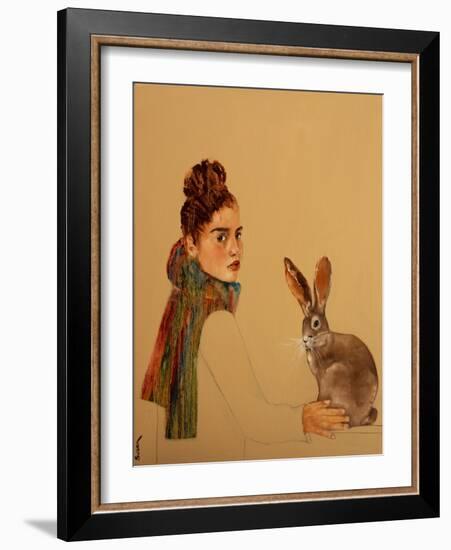 Young Woman with scarf and Hare, 2017-Susan Adams-Framed Giclee Print