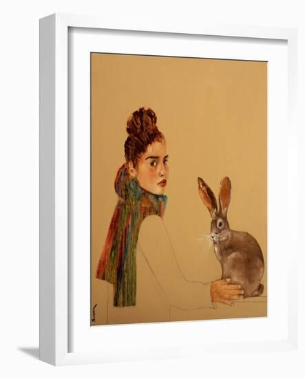 Young Woman with scarf and Hare, 2017-Susan Adams-Framed Giclee Print