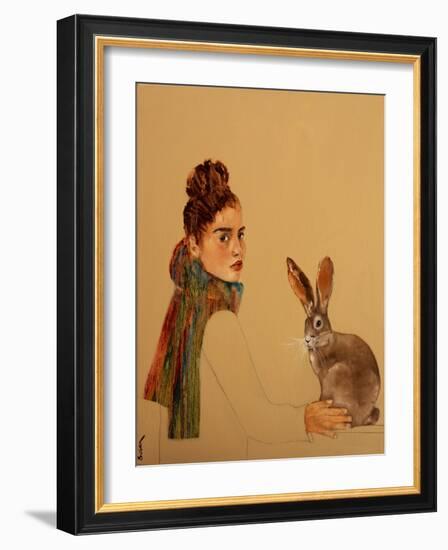 Young Woman with scarf and Hare, 2017-Susan Adams-Framed Giclee Print