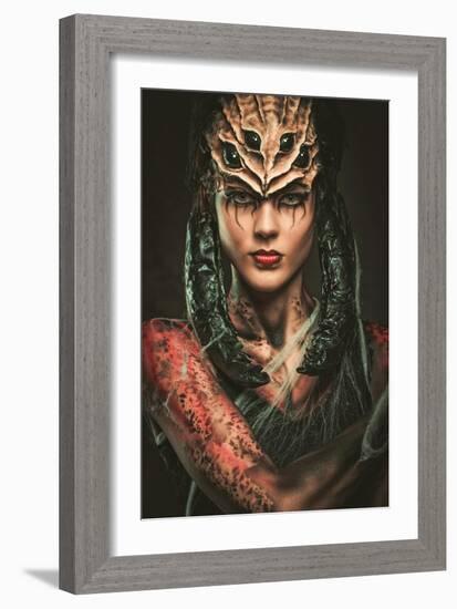 Young Woman with Spider Body Art and Mask-NejroN Photo-Framed Art Print