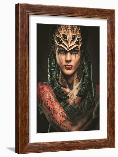 Young Woman with Spider Body Art and Mask-NejroN Photo-Framed Art Print