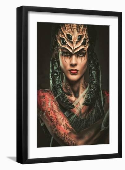 Young Woman with Spider Body Art and Mask-NejroN Photo-Framed Art Print