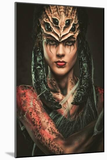 Young Woman with Spider Body Art and Mask-NejroN Photo-Mounted Art Print