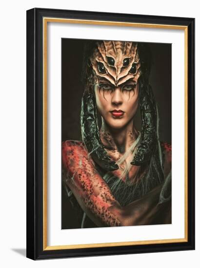 Young Woman with Spider Body Art and Mask-NejroN Photo-Framed Art Print