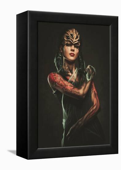 Young Woman with Spider Body Art and Mask-NejroN Photo-Framed Stretched Canvas