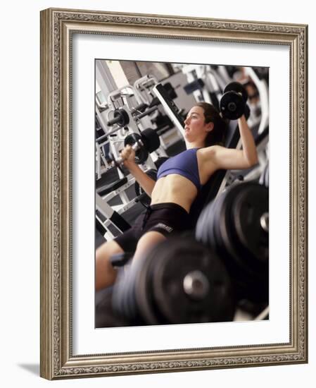 Young Woman Working Out with Hand Wieghts, Rutland, Vermont, USA-Chris Trotman-Framed Photographic Print