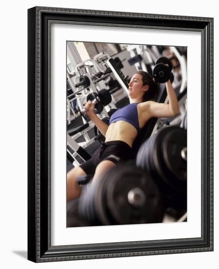 Young Woman Working Out with Hand Wieghts, Rutland, Vermont, USA-Chris Trotman-Framed Photographic Print