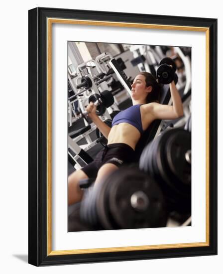 Young Woman Working Out with Hand Wieghts, Rutland, Vermont, USA-Chris Trotman-Framed Photographic Print