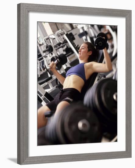 Young Woman Working Out with Hand Wieghts, Rutland, Vermont, USA-Chris Trotman-Framed Photographic Print