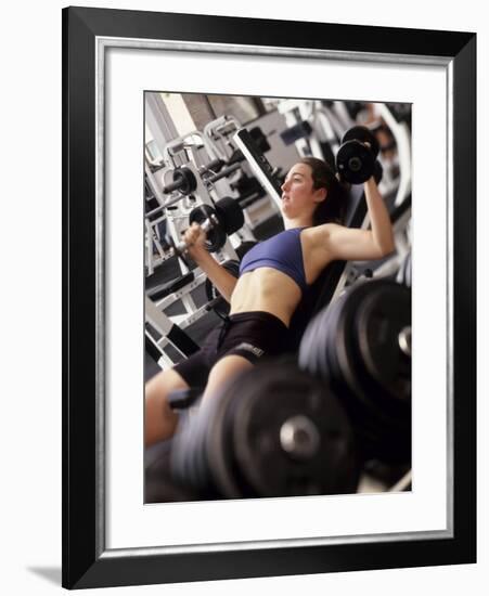 Young Woman Working Out with Hand Wieghts, Rutland, Vermont, USA-Chris Trotman-Framed Photographic Print