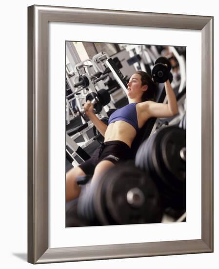 Young Woman Working Out with Hand Wieghts, Rutland, Vermont, USA-Chris Trotman-Framed Photographic Print