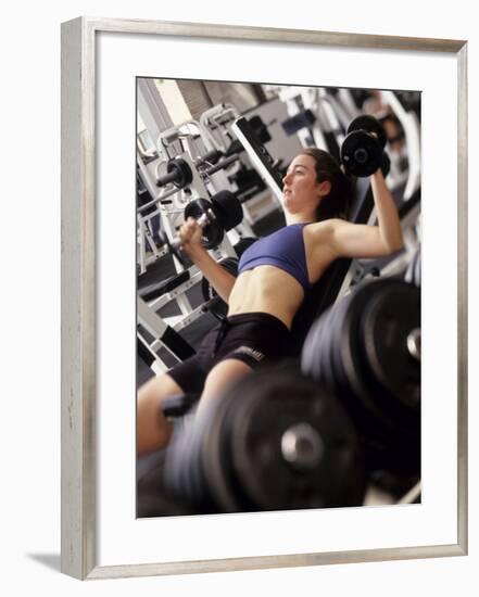 Young Woman Working Out with Hand Wieghts, Rutland, Vermont, USA-Chris Trotman-Framed Photographic Print