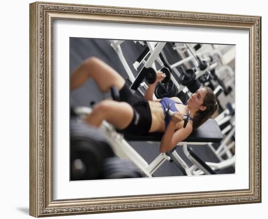 Young Woman Working Out with Hand Wieghts, Rutland, Vermont, USA-Chris Trotman-Framed Photographic Print