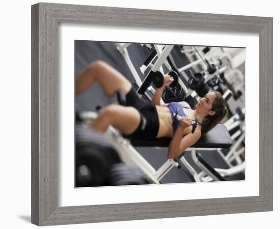 Young Woman Working Out with Hand Wieghts, Rutland, Vermont, USA-Chris Trotman-Framed Photographic Print