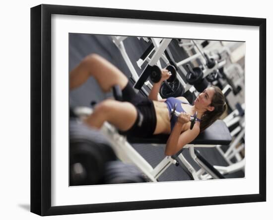 Young Woman Working Out with Hand Wieghts, Rutland, Vermont, USA-Chris Trotman-Framed Photographic Print