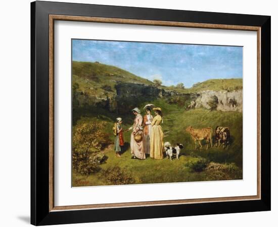 Young Women from the Village-Gustave Courbet-Framed Art Print