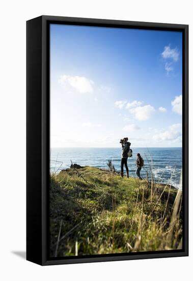 Young Women Hiking Along The Oregon Coast Trail. Oswald West State Park, OR-Justin Bailie-Framed Premier Image Canvas