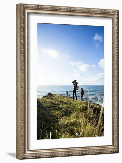 Young Women Hiking Along The Oregon Coast Trail. Oswald West State Park, OR-Justin Bailie-Framed Photographic Print