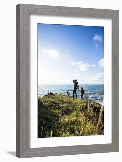 Young Women Hiking Along The Oregon Coast Trail. Oswald West State Park, OR-Justin Bailie-Framed Photographic Print