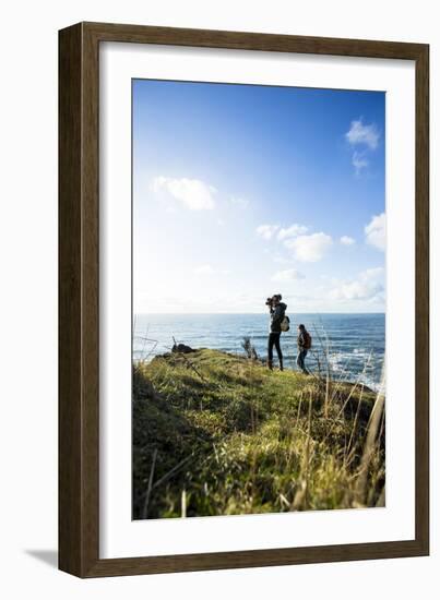 Young Women Hiking Along The Oregon Coast Trail. Oswald West State Park, OR-Justin Bailie-Framed Photographic Print