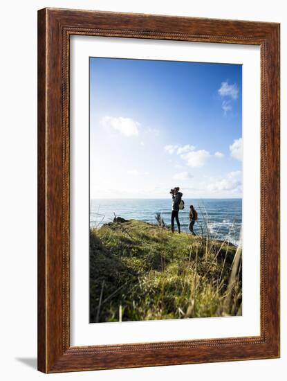 Young Women Hiking Along The Oregon Coast Trail. Oswald West State Park, OR-Justin Bailie-Framed Photographic Print