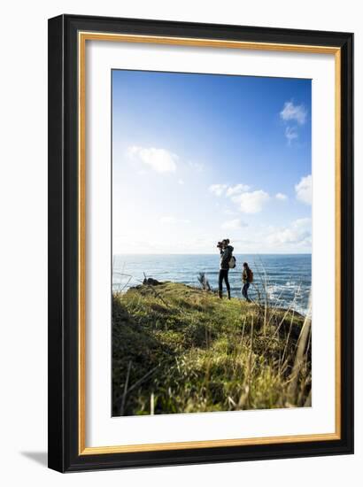 Young Women Hiking Along The Oregon Coast Trail. Oswald West State Park, OR-Justin Bailie-Framed Photographic Print