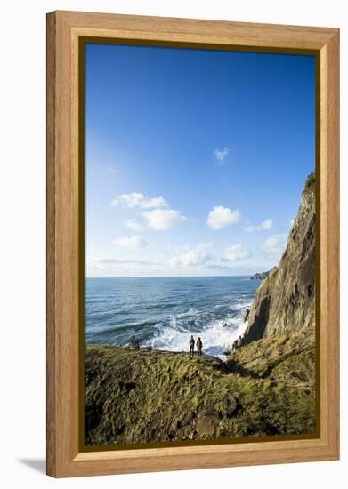 Young Women Hiking Along The Oregon Coast Trail. Oswald West State Park, OR-Justin Bailie-Framed Premier Image Canvas