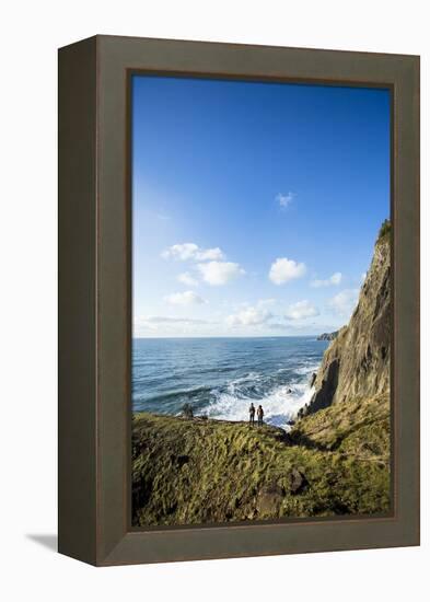 Young Women Hiking Along The Oregon Coast Trail. Oswald West State Park, OR-Justin Bailie-Framed Premier Image Canvas