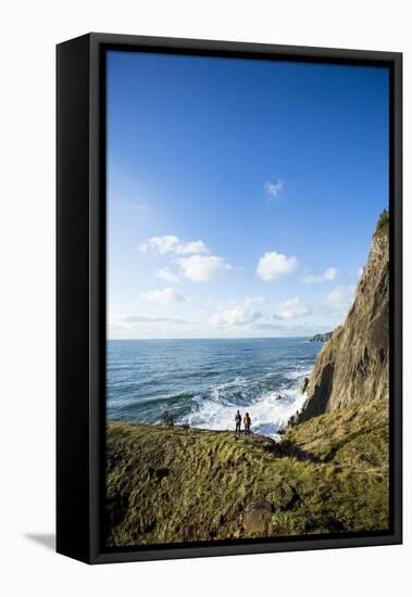 Young Women Hiking Along The Oregon Coast Trail. Oswald West State Park, OR-Justin Bailie-Framed Premier Image Canvas