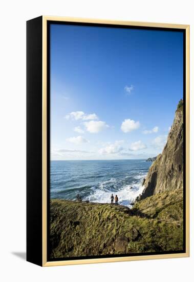 Young Women Hiking Along The Oregon Coast Trail. Oswald West State Park, OR-Justin Bailie-Framed Premier Image Canvas