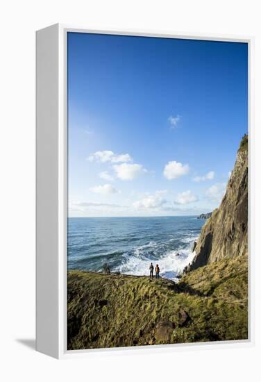 Young Women Hiking Along The Oregon Coast Trail. Oswald West State Park, OR-Justin Bailie-Framed Premier Image Canvas