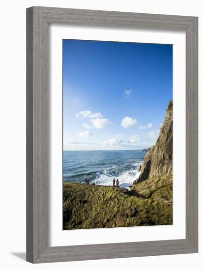 Young Women Hiking Along The Oregon Coast Trail. Oswald West State Park, OR-Justin Bailie-Framed Photographic Print