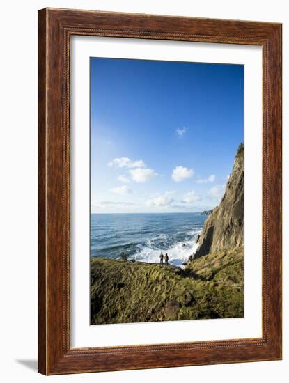 Young Women Hiking Along The Oregon Coast Trail. Oswald West State Park, OR-Justin Bailie-Framed Photographic Print