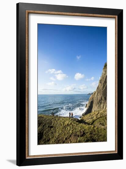 Young Women Hiking Along The Oregon Coast Trail. Oswald West State Park, OR-Justin Bailie-Framed Photographic Print