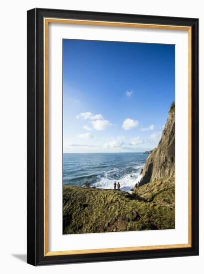 Young Women Hiking Along The Oregon Coast Trail. Oswald West State Park, OR-Justin Bailie-Framed Photographic Print