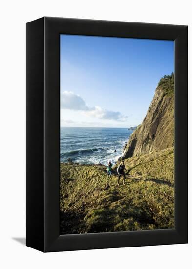 Young Women Hiking Along The Oregon Coast Trail. Oswald West State Park, OR-Justin Bailie-Framed Premier Image Canvas