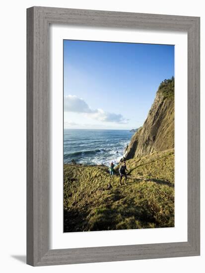 Young Women Hiking Along The Oregon Coast Trail. Oswald West State Park, OR-Justin Bailie-Framed Photographic Print