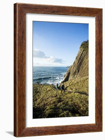 Young Women Hiking Along The Oregon Coast Trail. Oswald West State Park, OR-Justin Bailie-Framed Photographic Print