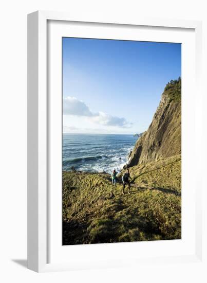 Young Women Hiking Along The Oregon Coast Trail. Oswald West State Park, OR-Justin Bailie-Framed Photographic Print