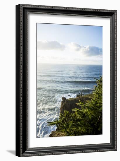 Young Women Hiking Along The Oregon Coast Trail. Oswald West State Park, OR-Justin Bailie-Framed Photographic Print