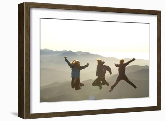 Young Women Jumping On Top Of Mountain. Saddle Mountain State Park, OR-Justin Bailie-Framed Photographic Print