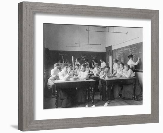 Young women performing atmospheric pressure experiments in normal school, Washington D.C., c.1899-Frances Benjamin Johnston-Framed Photographic Print