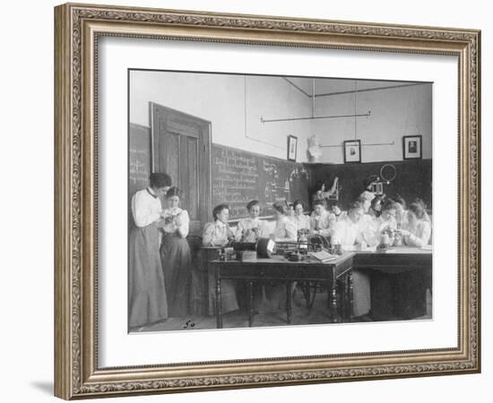 Young women studying static electricity in normal school Washington D.C., c.1899-Frances Benjamin Johnston-Framed Photographic Print
