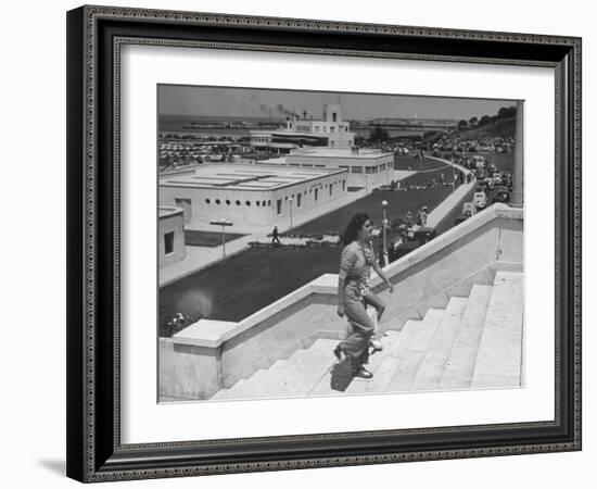 Young Women Walking Up Steps at the Beach Resort Mar Del Plata-Hart Preston-Framed Premium Photographic Print